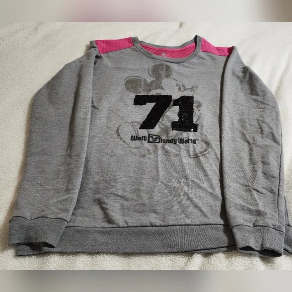 Disney Parks Sequin Mickey 71 Long Sleeve Crewneck shirt size Large - Picture 2 of 8